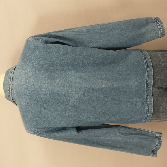 Embroidered Denim Shirt Jacket Vintage Floral Shacket 80s / 90s Blue Jean Cotton - Picture 6 of 12